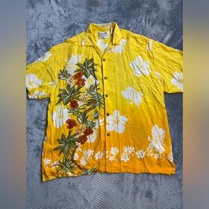 Thums Up Sportswear Hawaiian Floral Shirt Yellow Orange XL